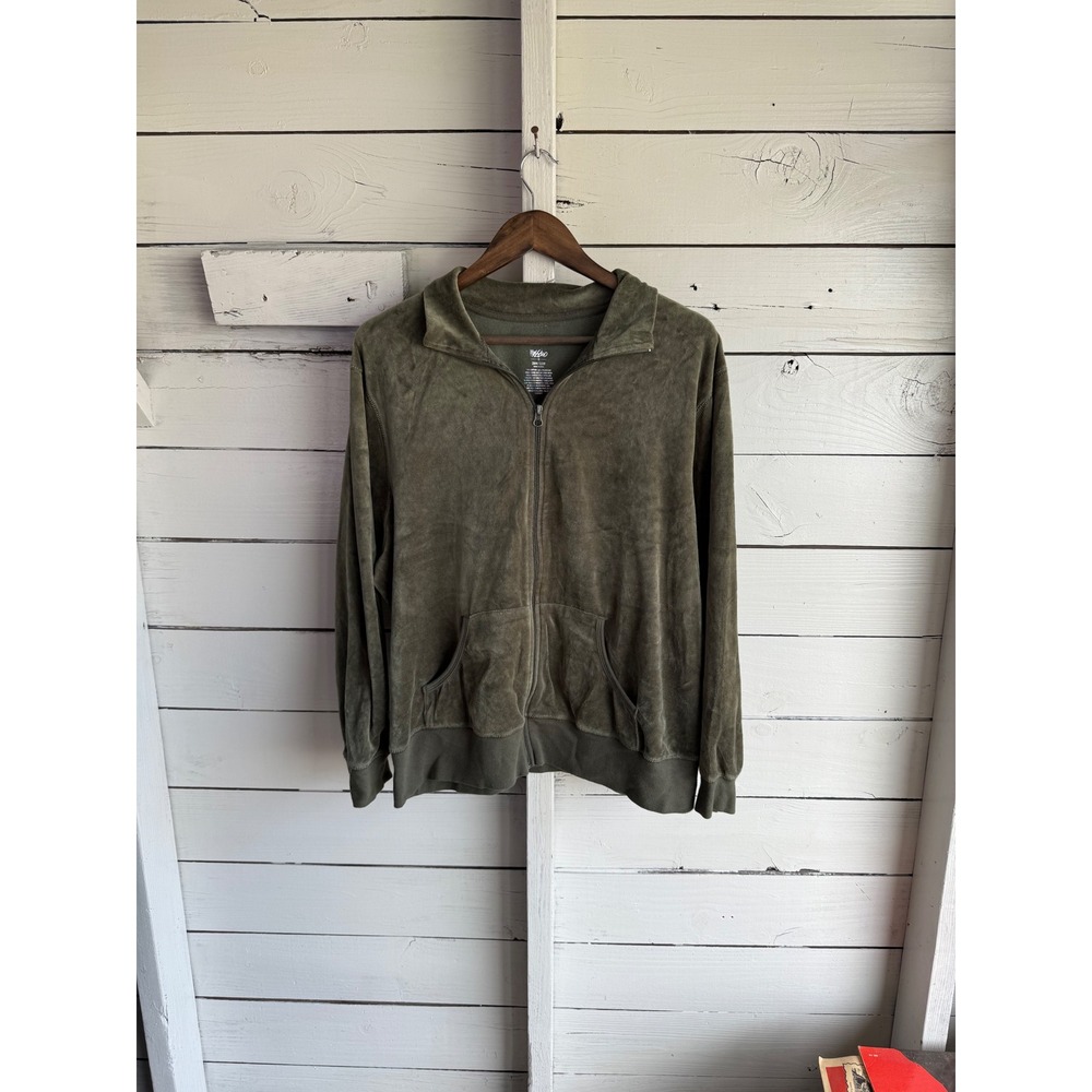 Mossimo Supply Co Womens Olive Green Velour Zip Up jacket Graphic Crest 20W/22W